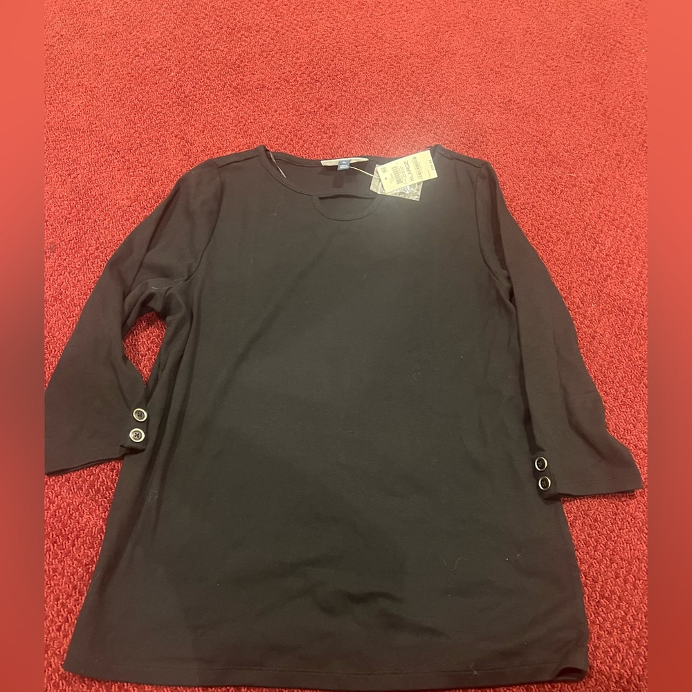 Karen Scott Women's Size XL Black keyhole Neck Classic NWT buttons DISCONTINUED - Picture 5 of 11